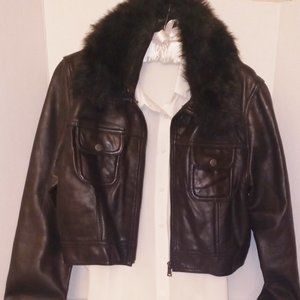 Women's Black Mid-drift Leather Bomber Jacket KNOWLES  & CARTER  Made in Italy